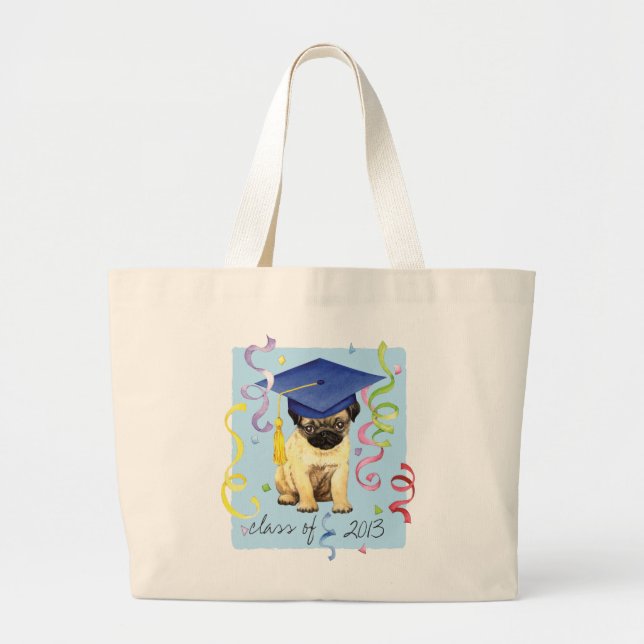 Pug Graduate Large Tote Bag (Front)