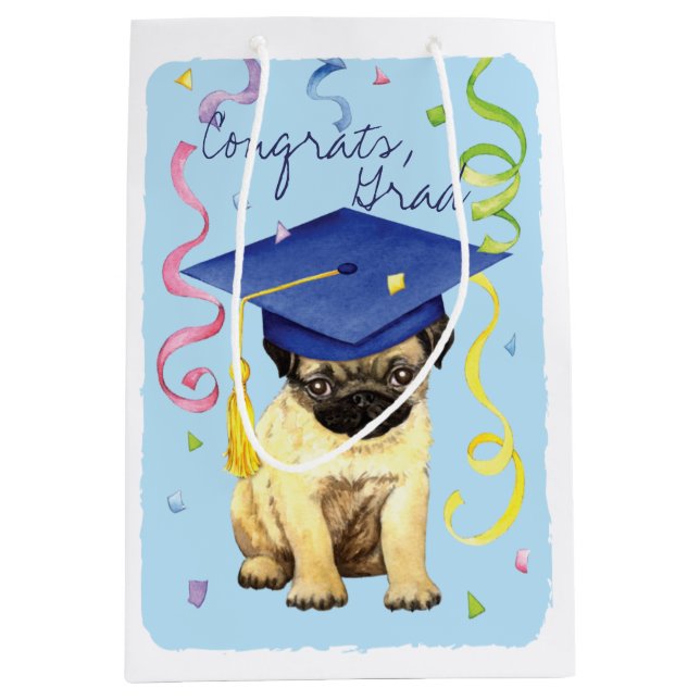 Pug Graduate Medium Gift Bag (Front)