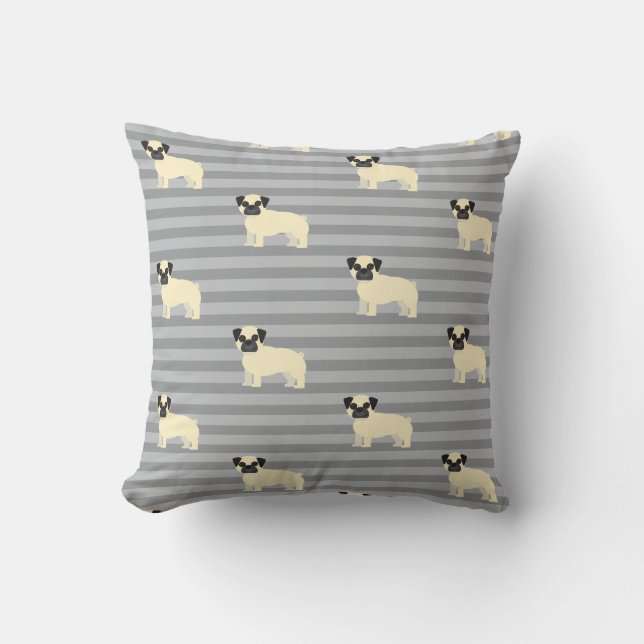 Pug Gray Lined Cushion (Front)