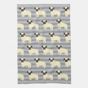Pug Gray Lined Tea Towel