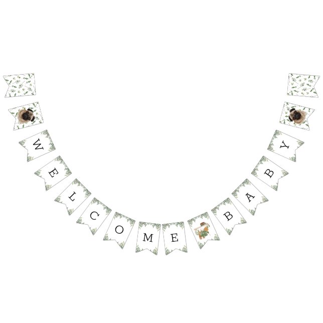 Pug Greenery Baby Shower Puppy bunting banner (All)