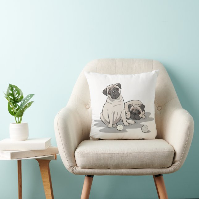 Pug Group Cartoon Cushion (Chair)
