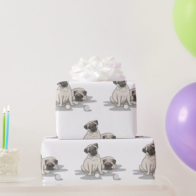 Pug Group Cartoon Wrapping Paper (Party Gifts)