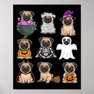 Pug Halloween Costume Spooky Ghost Pumpkin Pug Hal Poster