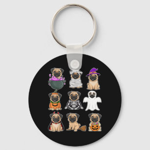 Pug Halloween Costume Spooky Ghost Pumpkin Pug Key Ring