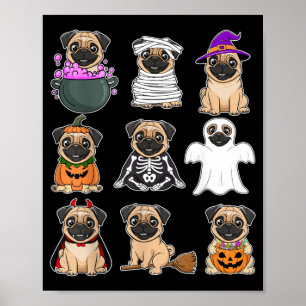 Pug Halloween Costume Spooky Ghost Pumpkin Pug Poster