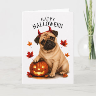 Pug Halloween Devil Dog Card