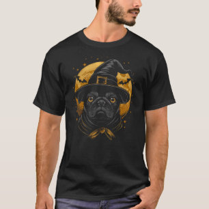 Pug Halloween Dog Wizard Hat Funny Cute Witch Cost T-Shirt