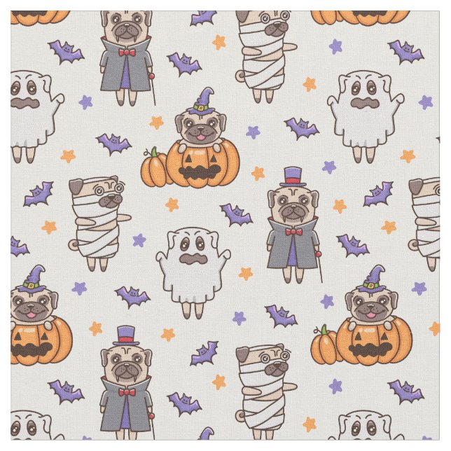 Pug Halloween Fabric (Close Up)