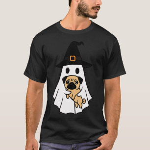 Pug Halloween Ghost Witch Hat Mum Dad Kids T-Shirt