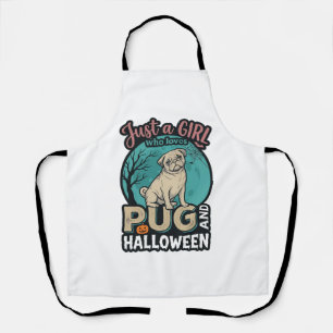 Pug Halloween Girl Vintage Vector Design_1 Apron