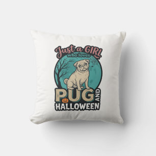 Pug Halloween Girl Vintage Vector Design_1 Cushion