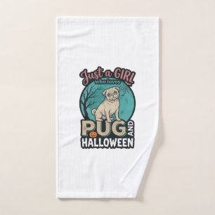 Pug Halloween Girl Vintage Vector Design_1 Hand Towel