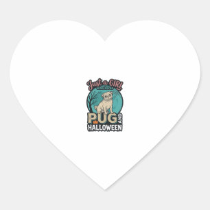 Pug Halloween Girl Vintage Vector Design_1 Heart Sticker