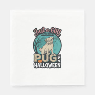 Pug Halloween Girl Vintage Vector Design_1 Napkin