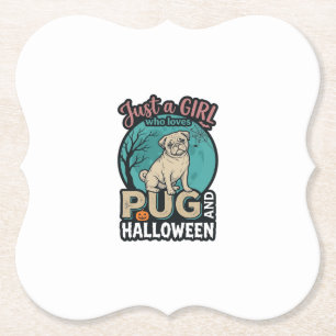 Pug Halloween Girl Vintage Vector Design_1 Paper Coaster