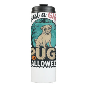 Pug Halloween Girl Vintage Vector Design (2)_1 Thermal Tumbler
