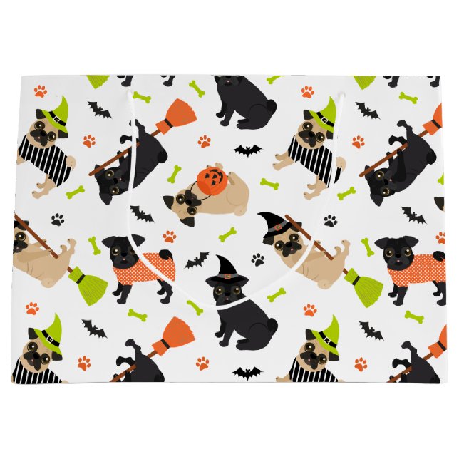 Pug Halloween Large Gift Bag (Front)