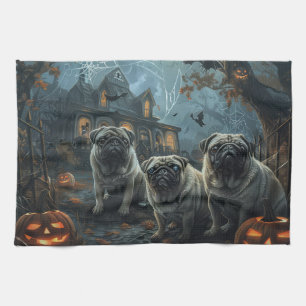 Pug Halloween Night Doggy Delight Tea Towel