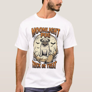 Pug Halloween Shirt with Vintage Engraving Moon_1