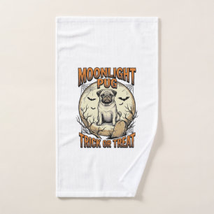 Pug Halloween Shirt with Vintage Engraving Moon_1 Hand Towel