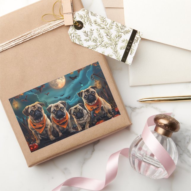Pug Halloween Spooky  Rectangular Sticker (Gifting)