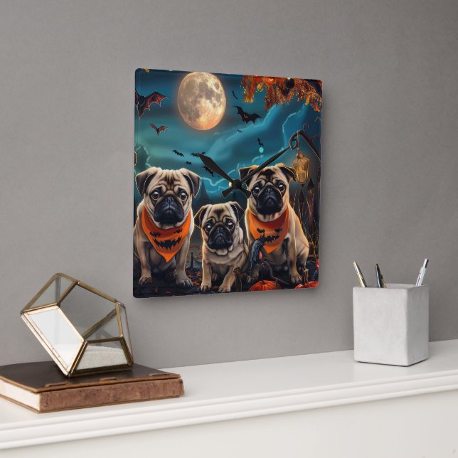 Pug Halloween Spooky  Square Wall Clock (Office)