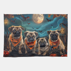 Pug Halloween Spooky  Tea Towel