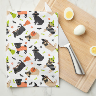 Pug Halloween Tea Towel