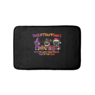 Pug Halloween Thanksgiving Christmas Classic T-Shi Bath Mat