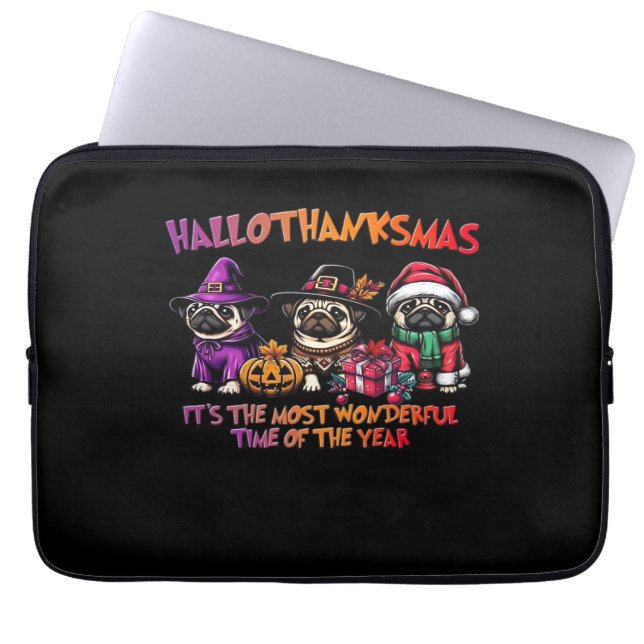Pug Halloween Thanksgiving Christmas Classic T-Shi Laptop Sleeve (Front)