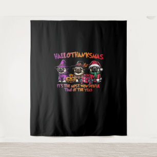 Pug Halloween Thanksgiving Christmas Classic T-Shi Tapestry