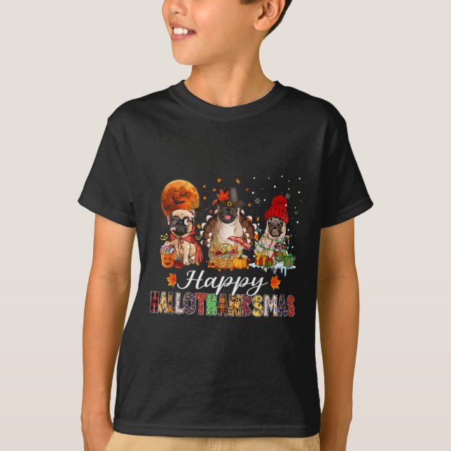 Pug Halloween Thanksgiving Christmas Happy Halloth T-Shirt (Front)
