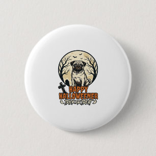 Pug Halloween Trick or Treat Vintage Engraving Des 6 Cm Round Badge
