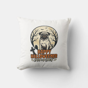 Pug Halloween Trick or Treat Vintage Engraving Des Cushion