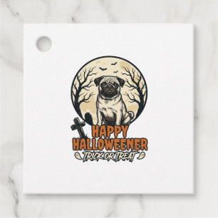Pug Halloween Trick or Treat Vintage Engraving Des Favour Tags