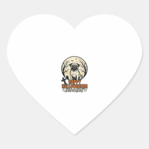 Pug Halloween Trick or Treat Vintage Engraving Des Heart Sticker