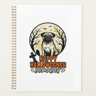 Pug Halloween Trick or Treat Vintage Engraving Des Planner