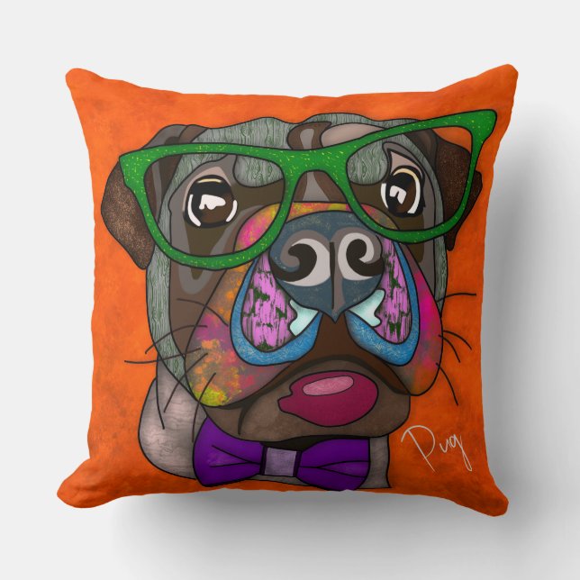 Pug hand-painted Throw Pillow (Front)