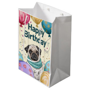 Pug Happy Birthday Medium Gift Bag