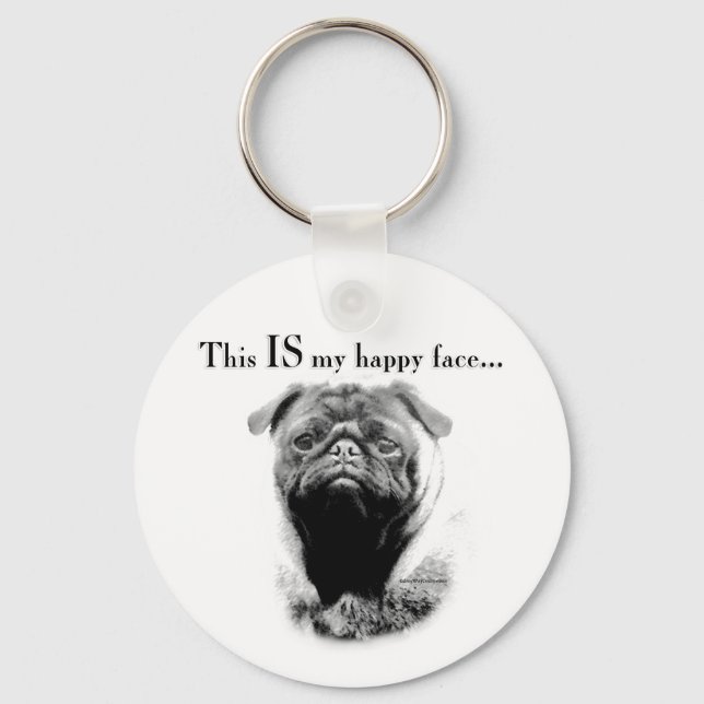Pug Happy Face Key Ring (Front)