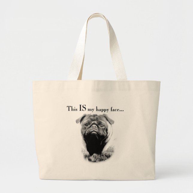 Pug Happy Face Large Tote Bag (Front)