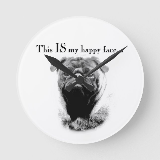 Pug Happy Face Round Clock (Front)