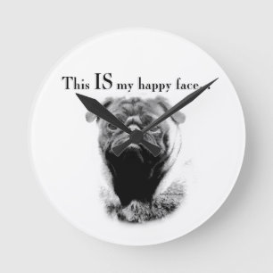 Pug Happy Face Round Clock
