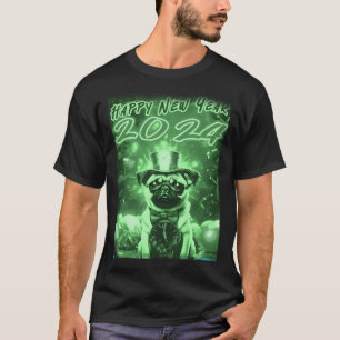 Pug HAPPY HOLIDAYS 129 NEW YEARS DAY 2024 GREEN T-Shirt