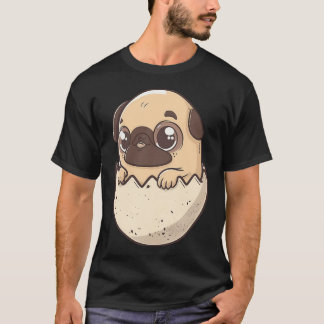 pug hatching from an egg, kawaii chibi puppy with T-Shirt