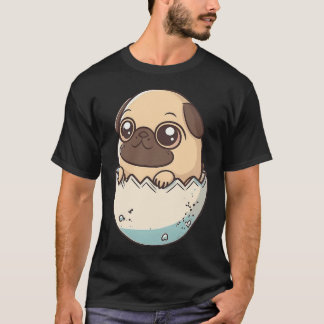 pug hatching from an egg, kawaii chibi puppy with T-Shirt