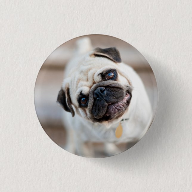 Pug Head Tilt 3 Cm Round Badge (Front)