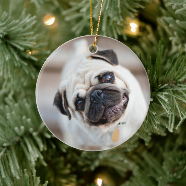 Pug Head Tilt Ceramic Ornament (Tree)