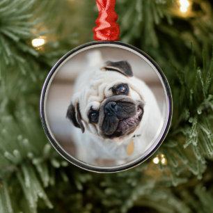 Pug Head Tilt Metal Ornament